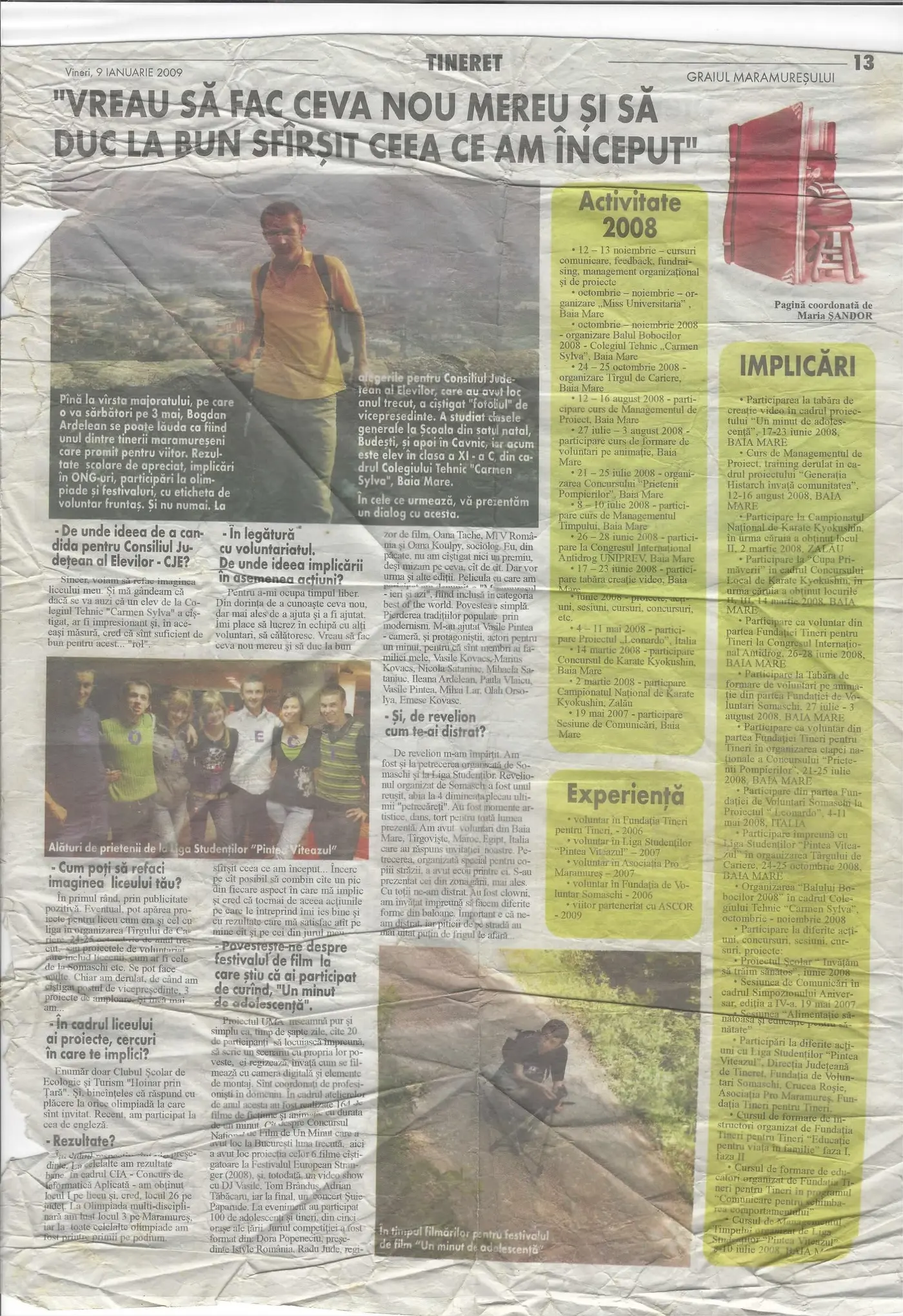 Articol din Graiul Maramureșului despre activitatea de voluntariat a lui George Ardelean
