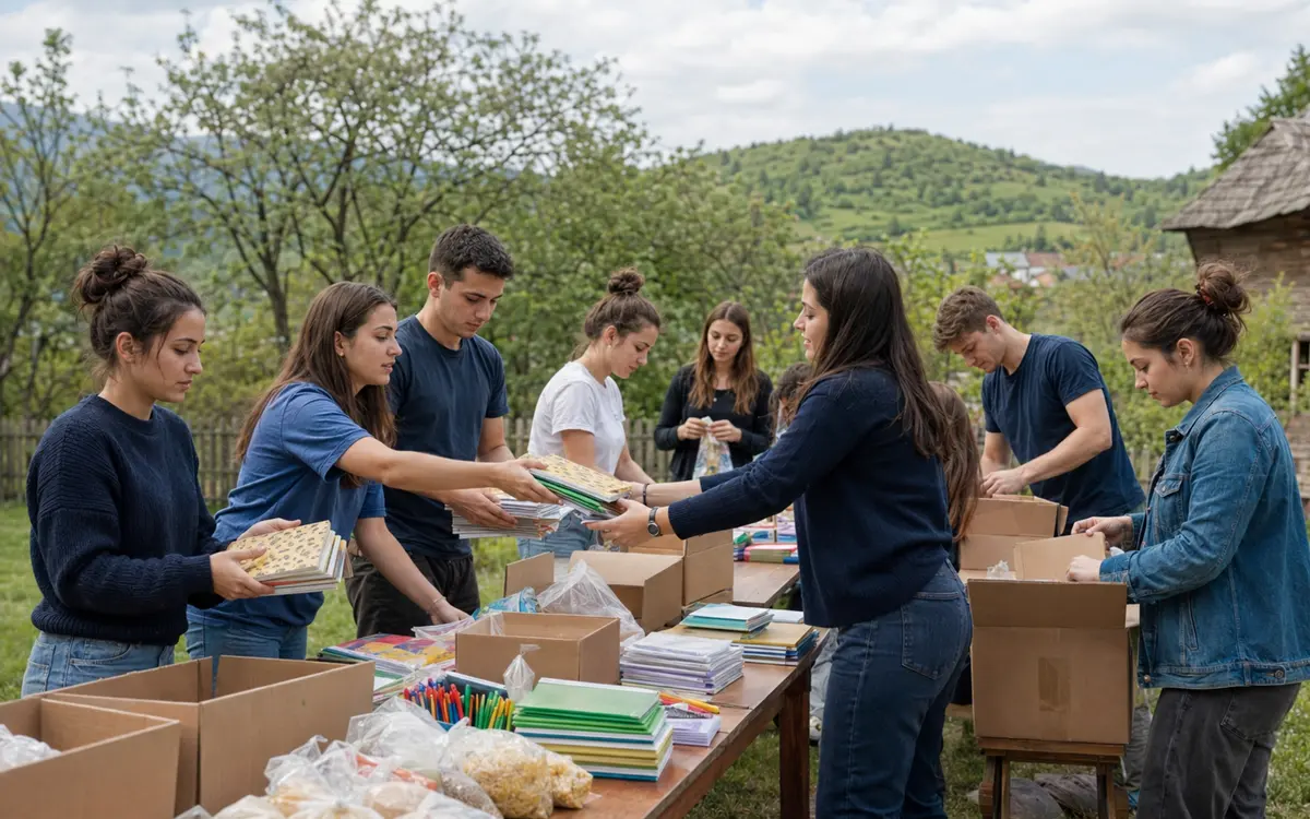 Tineri voluntari implicați într-un proiect comunitar